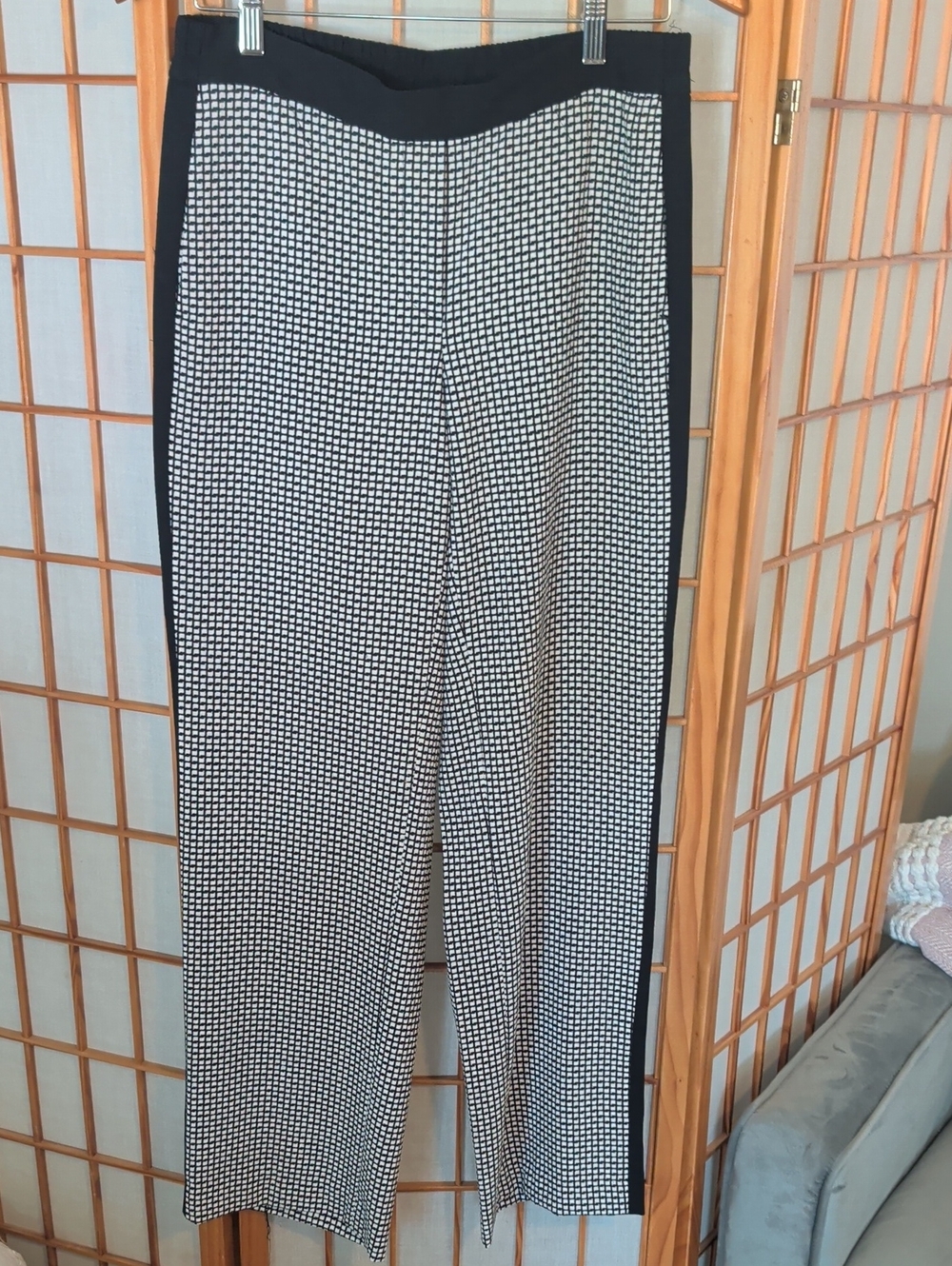 H&M Black and White Grid Wide-Leg Pants